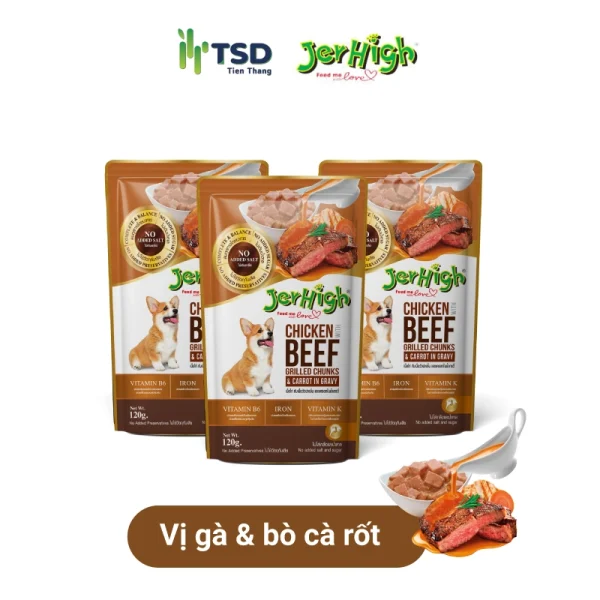 pate cho chó JerHigh vị gà và bò nướng kèm cà rốt – bữa ăn dinh dưỡng hằng ngày cho chó