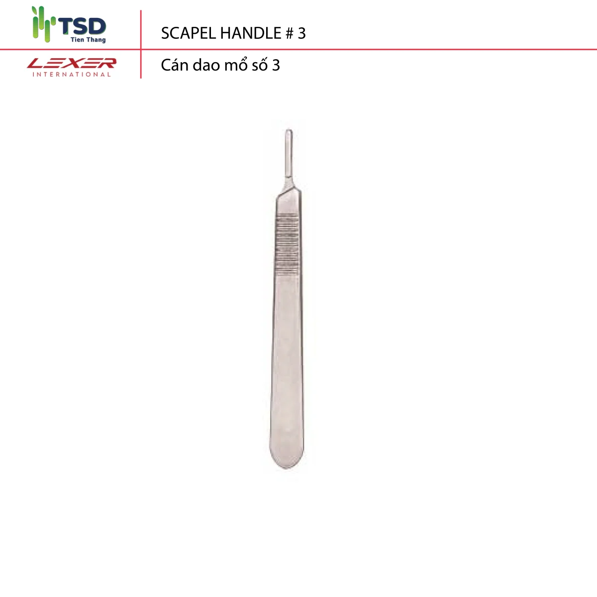 Cán dao mổ số 3 bằng inox, dùng trong cắt rạch mô thú y