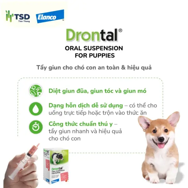 Drontal Oral Suspension for puppies tẩy giun cho chó con an toàn