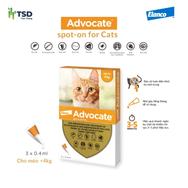 Hộp nhỏ gáy Advocate 0.4ml cho mèo dưới 4kg