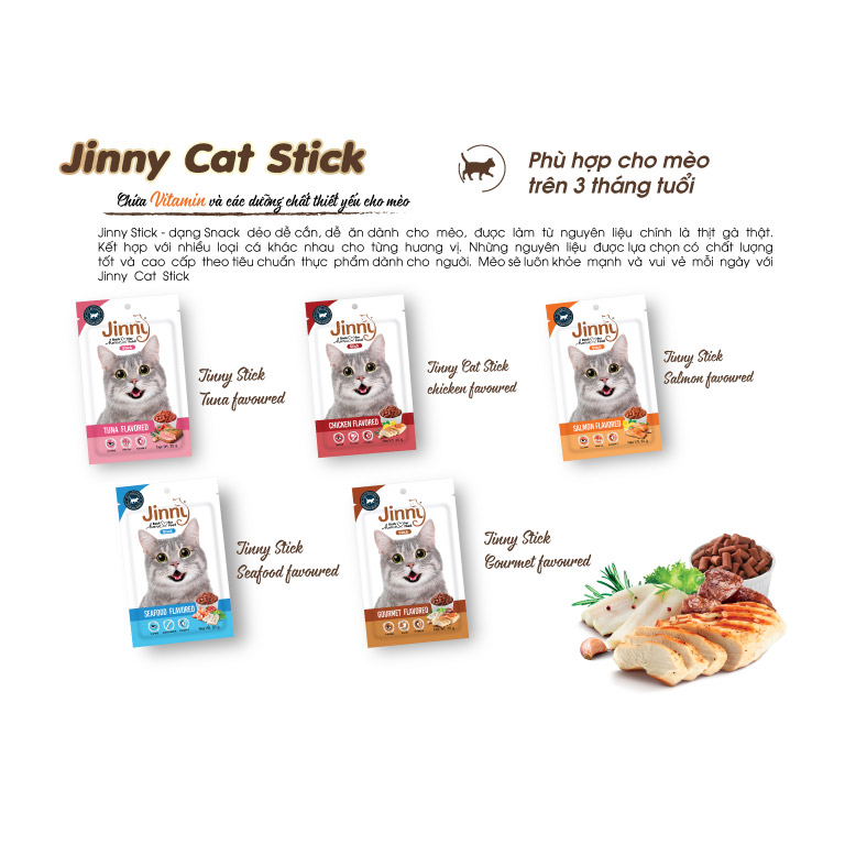 jinny stick snack cho mèo từ 3 tháng tuổi gồm 5 mùi kết hợp