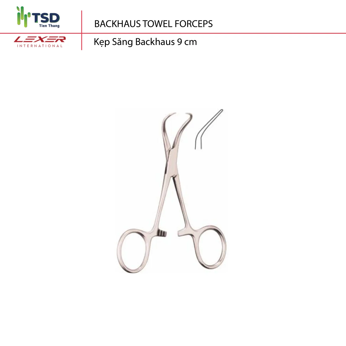 Kẹp săng Backhaus 9cm – cố định khăn mổ trong phẫu thuật