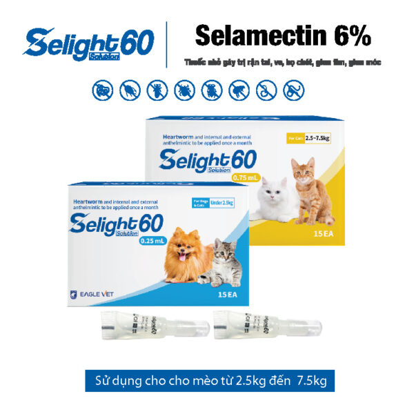 selight 60 (selamectin 6%) nhỏ gáy trị kí sinh trùng cho chó mèo