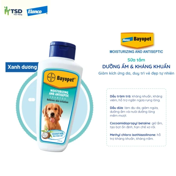 Công dụng kháng khuẩn, giảm ngứa của dầu tràm trà và dầu dừa trong sữa tắm Bayopet.