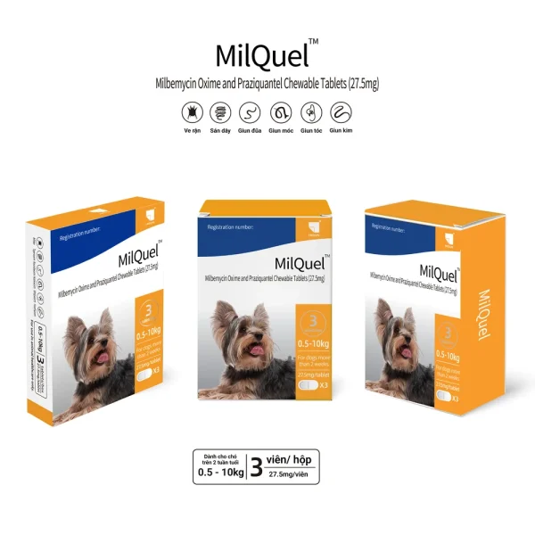 Thuốc trị giun sán cho chó MilQuel 27.5mg – viên nhai nội ngoại ký sinh